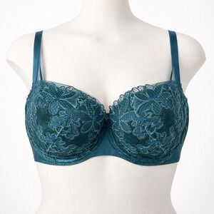 Victoria's Secret Very Sexy Teal Blue Floral Lace Lined Balconet Bra 38DD Wire